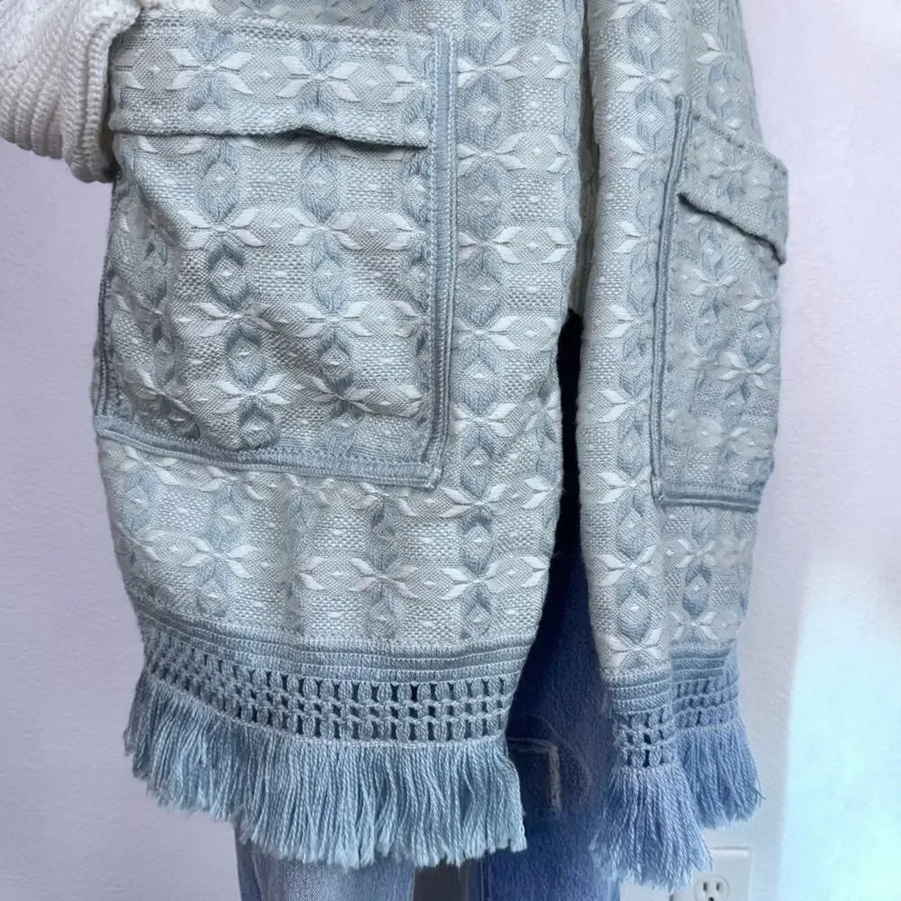 VIT Columbine Cody Pocket Throw Shawl Blue Blanket Scarf Fringe Wrap Cottagecore